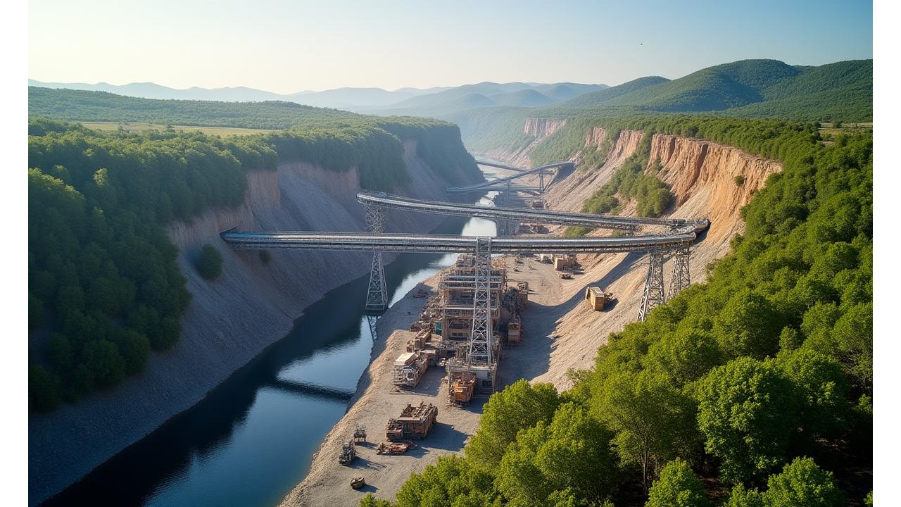Vista aérea de una operación minera que muestra infraestructura moderna y áreas verdes, simbolizando la integración de la minería y la sustentabilidad.